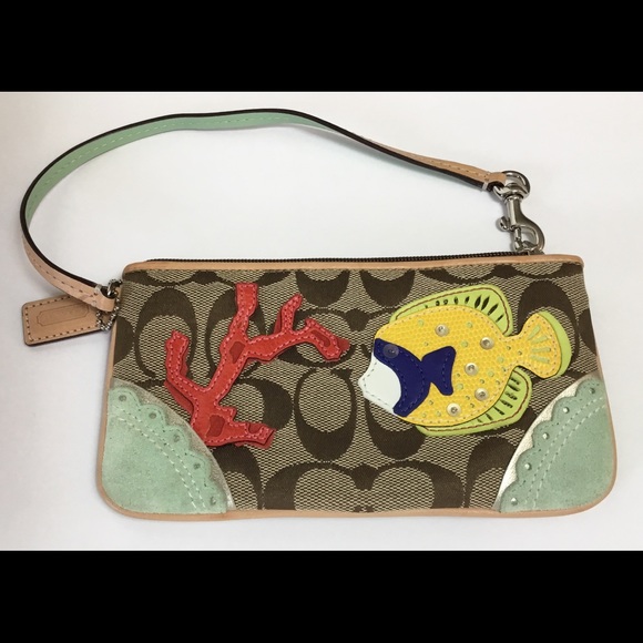 Coach Fish Coral Applique Wristlet Purse - Picture 4 of 4